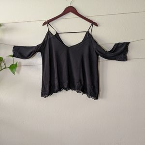 ASTR The Label Cold shoulder Silk Black Blouse